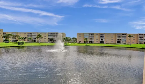 Serene lake view with fountain