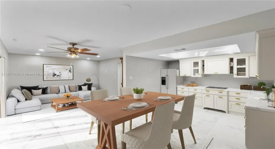 Virtually Staged Living/Kitchen/Dining area