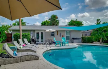 Backyard view with heated salt water pool